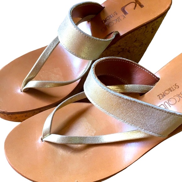 K Jacques St. Tropez Dorit Sandals Wedge Heel in a Neutral Metallic champagne - Picture 6 of 16